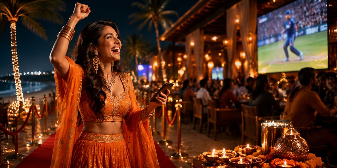 Diwali festival themed live casino promotion banner with colorful lights