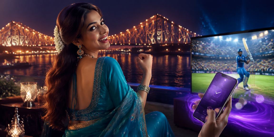 Cricket betting scene at Howrah Bridge Kolkata under evening sky